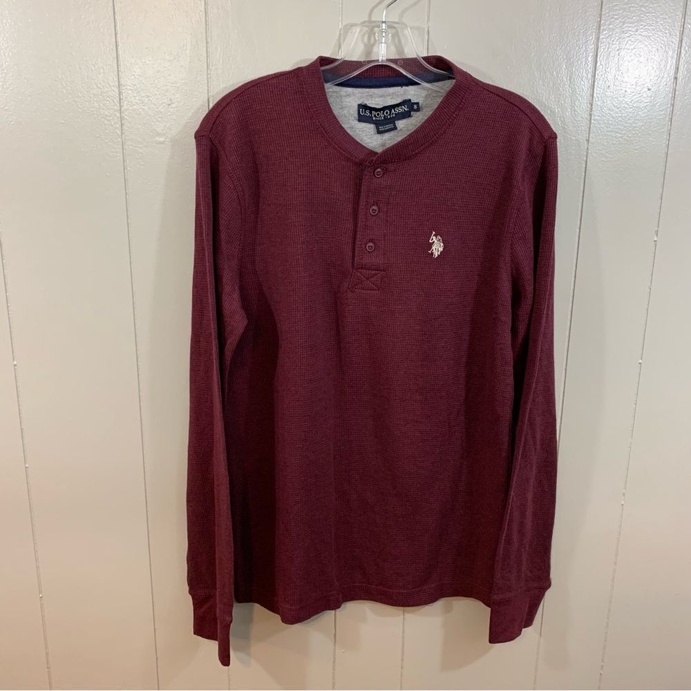 U.S. Polo Assn. Natural Stretch Thermal Burgundy Men's Henley T Shirt Top S NEW